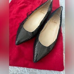 Christian Louboutin Black and Metallic Pigalle Flats with dust bag. Sz 37